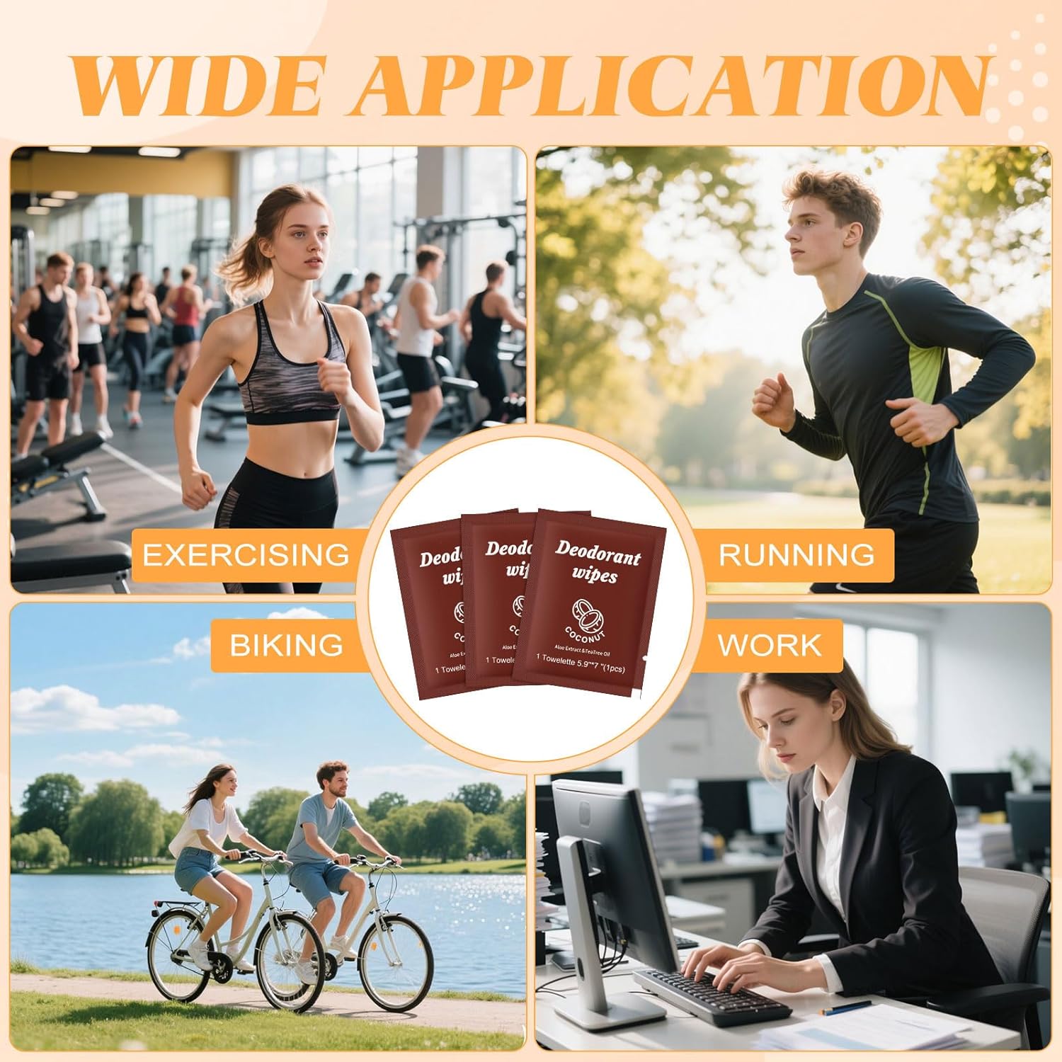 Travel Deodorant Wipes Individually Wrapped,Body Wipes to Clean Skin for Women Men（Coconut,pack of 100)