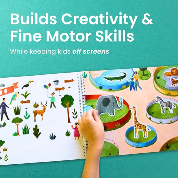 CUPKIN Sticker Book for Kids 2-4, 500+ Kids Stickers, All Around Town 12 Coloring Pages, 12 Side by Side Scenes, Fun Toddler Travel Activity Coloring and Sticker Books for Ages 4-8 + 8-10