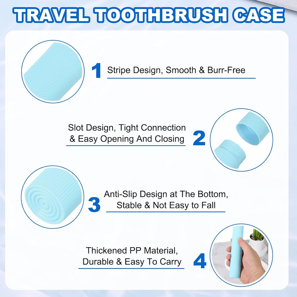 uxcell 2Pcs Travel Toothbrush Case, 7.9x1.2x1.2 Portable Travel Toothbrush Holder with Stripe, Plastic Toothpaste Container for Bathroom, Gym, Business Trip, Camping, Blue