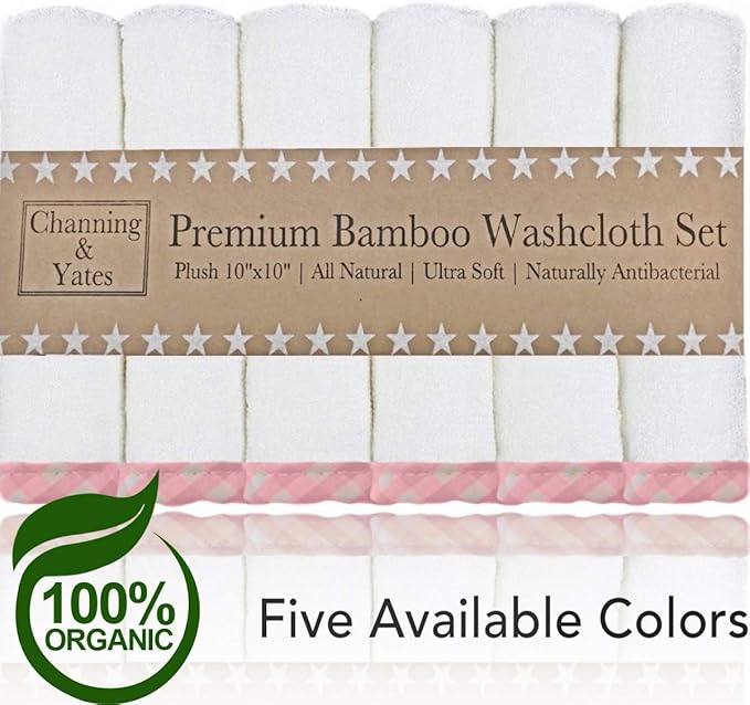 Channing & Yates Premium Boutique Baby Washcloths - (6-Pack) Organic Viscose Made from Bamboo Wash Cloths 2X Thick & Soft - Helps Eczema - Adult Face Washcloths - (Pink on White)