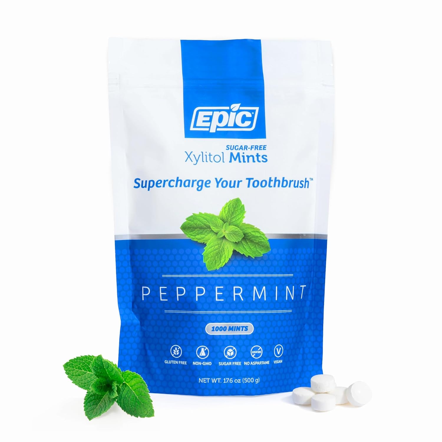Epic 100% Xylitol Mints - Aspartame Free, Sugar Free - Peppermint Flavored Mints, 1000 Pieces (Pack of 1)
