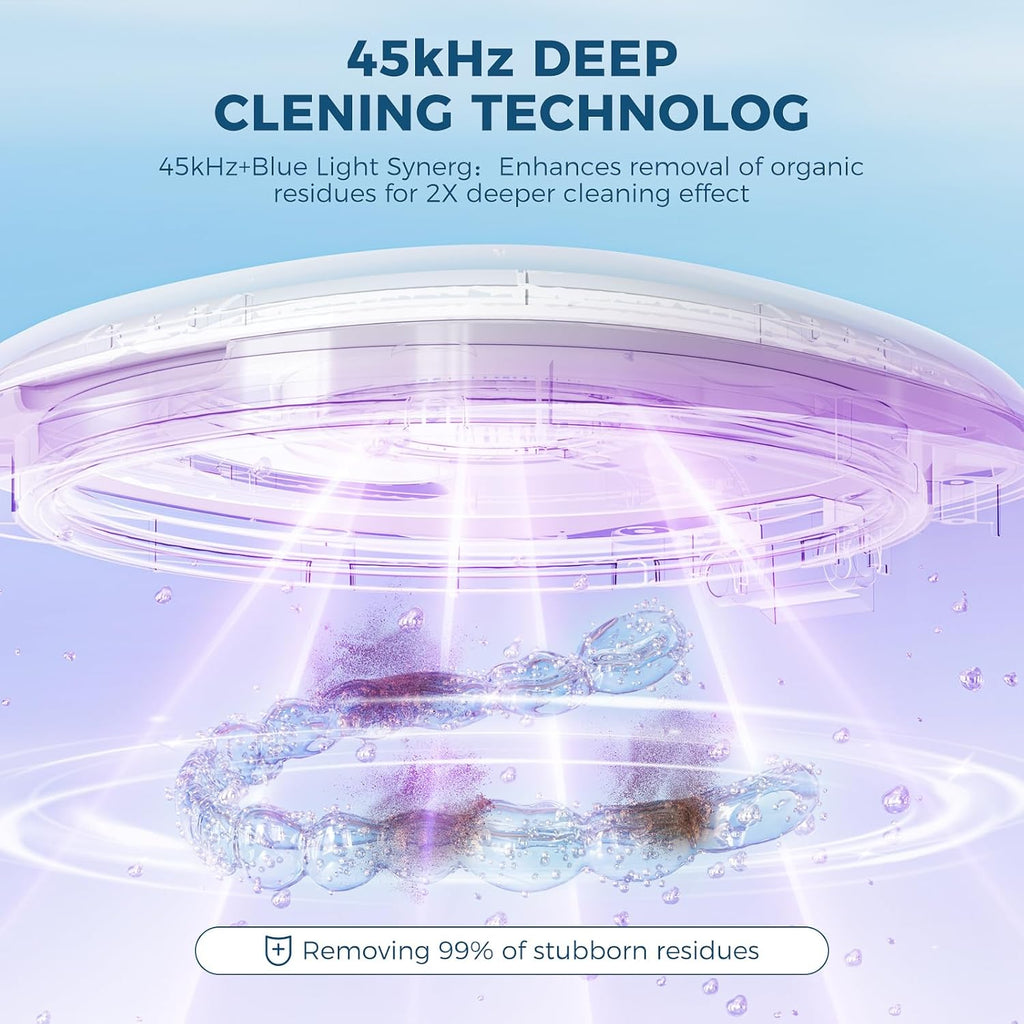 Ultrasonic Retainer Cleaner 200ml Capacity, 45kHz Sonic Dental Cleaning Machine, Ultrasonic Jewelry Cleaner Digital Timer, Retainer Cleaner Machine for Mouth Guard, Braces, Aligner, Toothbrush Head