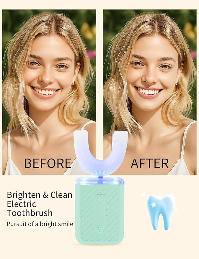 U-Shaped Electric Toothbrush for Adults, U Shaped Toothbrush with 360° Automatic Cleaning, Electric Toothbrush for Business Trips & Travel