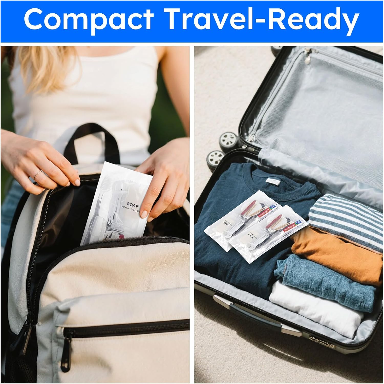 Travel Toothbrush Kit, Hygiene Kit Comes in A Double Sealed Individual Package, Personal Hygiene Kit for Hotel, Camping, Home and Travel (100 Set)