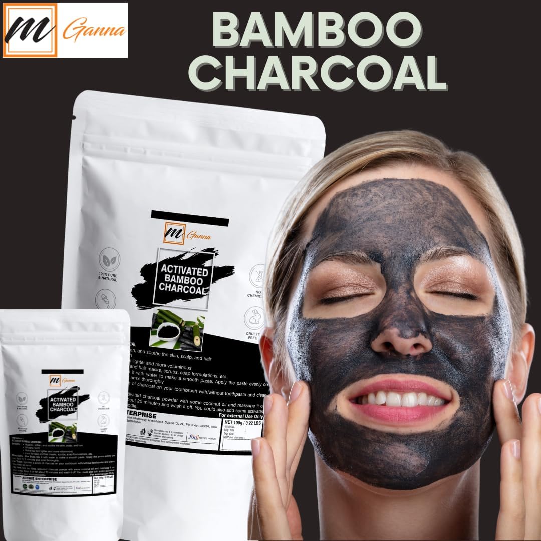 Activated Bamboo Charcoal 100g / 0.22lbs for Teeth Cleaning, Face Masks, Scrubs and Soap Making