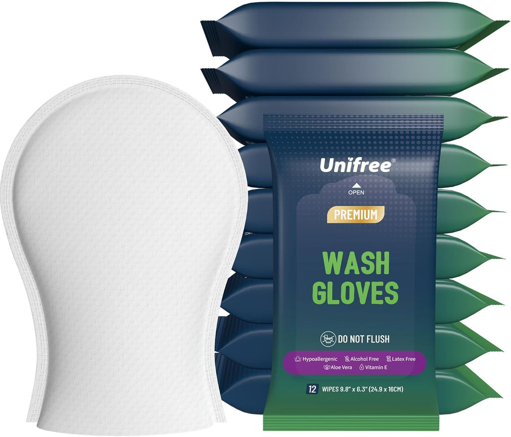UNIFREE Disposable Washcloths Wet Wipes Adult Washcloths 120 Count Glove-shape