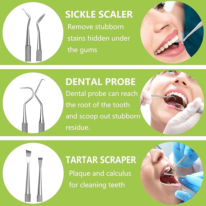 11 Pack Dental Tools PARYUNGR Teeth Cleaning Tool Kit, Stainless Steel Tongue Scraper Tartar Plaque Remover Tooth Cleaner Dental Floss Picks Mouth Mirror, Professional Oral Care Hygiene Set with Case