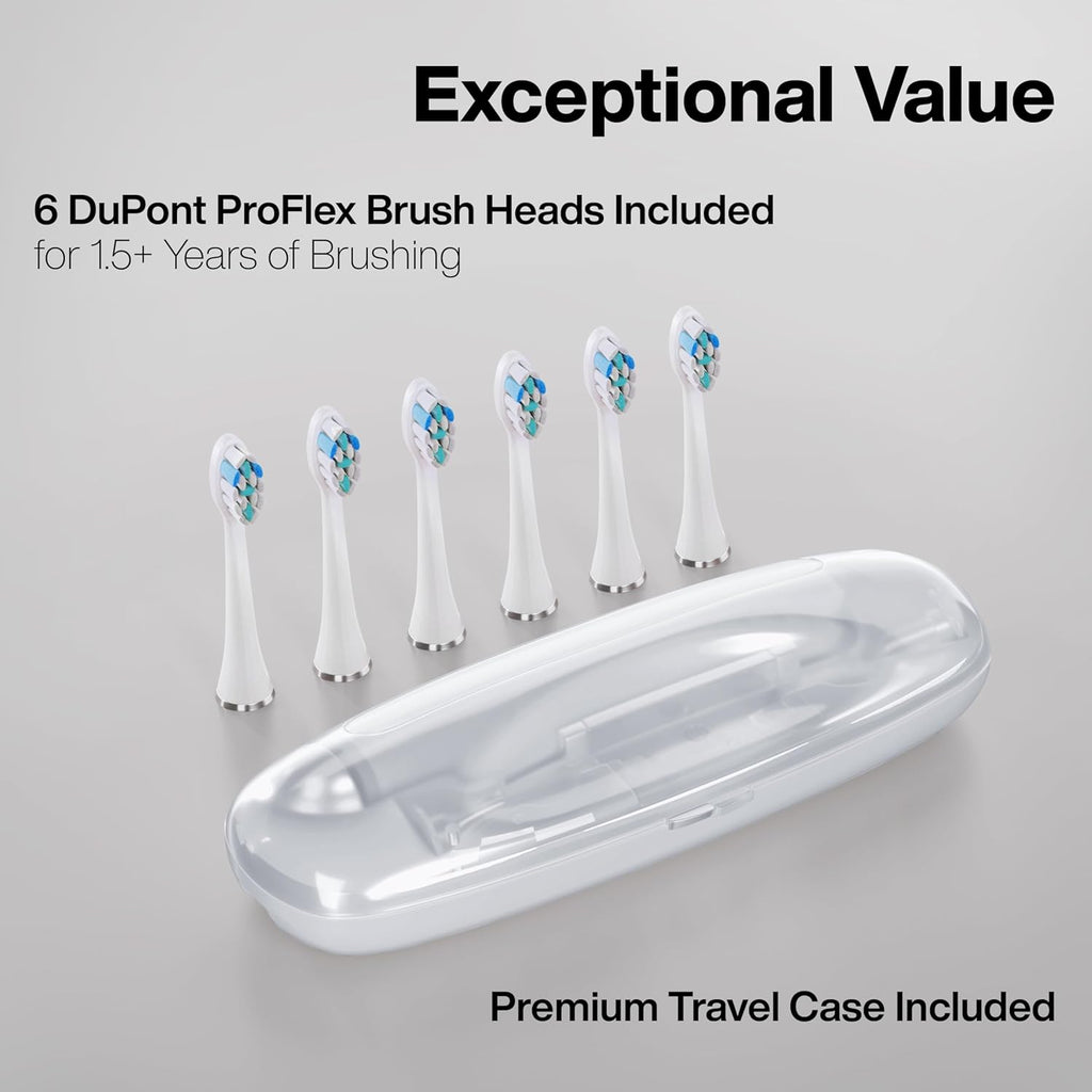 Aquasonic Vibe Series PRO – Ultra-Whitening Electric Toothbrush – 5 Modes & Smart Timers – Premium Travel Case & 6 Proflex Brush Heads – ADA Accepted Toothbrush (Optic White)
