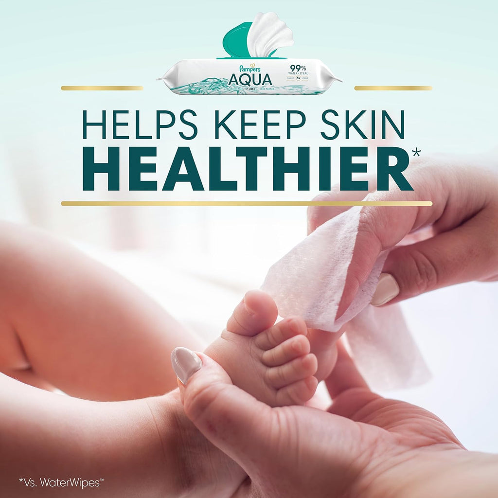 Pampers Aqua Pure Baby Wipes, 99% Water, Fragrance Free, 448 Baby Wipes Total (8X Flip-Top Packs) [Packaging May Vary]