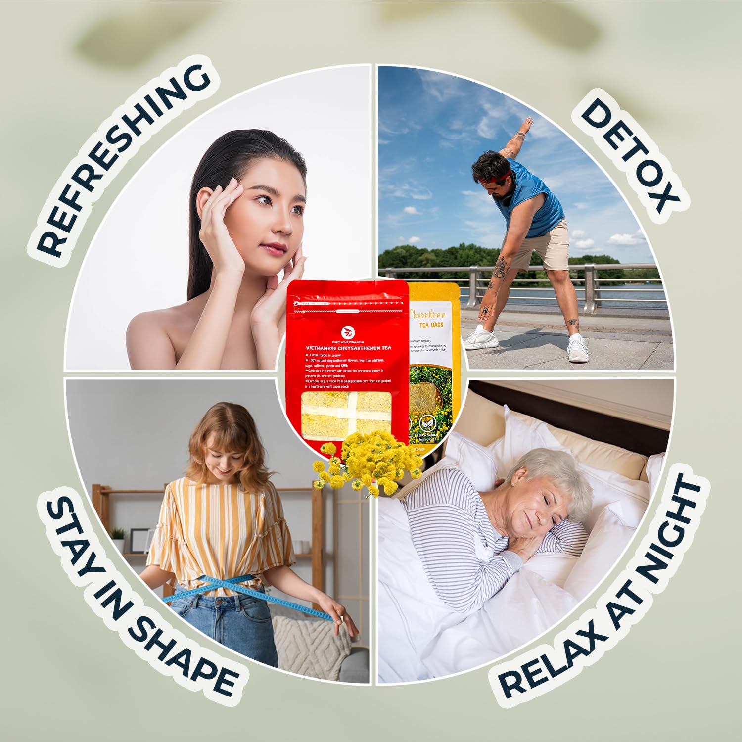 Vietnamese Chrysanthemum Tea Samplers - 10 Count + Bamboo Tong, No Sugar Added, No Caffeine, Re-Steep Chrysanthemum Floral Scent Herbal Tea for Detox, Refreshing, Relax