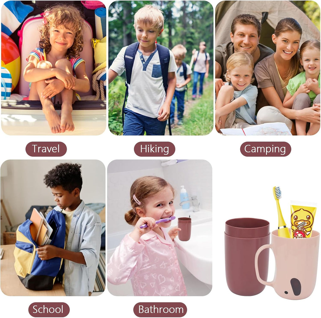 Toothbrush Travel Case, Removable and Portable Toothbrush Holder Cup, Use for Travel, Hiking,Camping, School, Bathroom, Cute and Playful Elephant Styling for Kids and Teens (Pink)