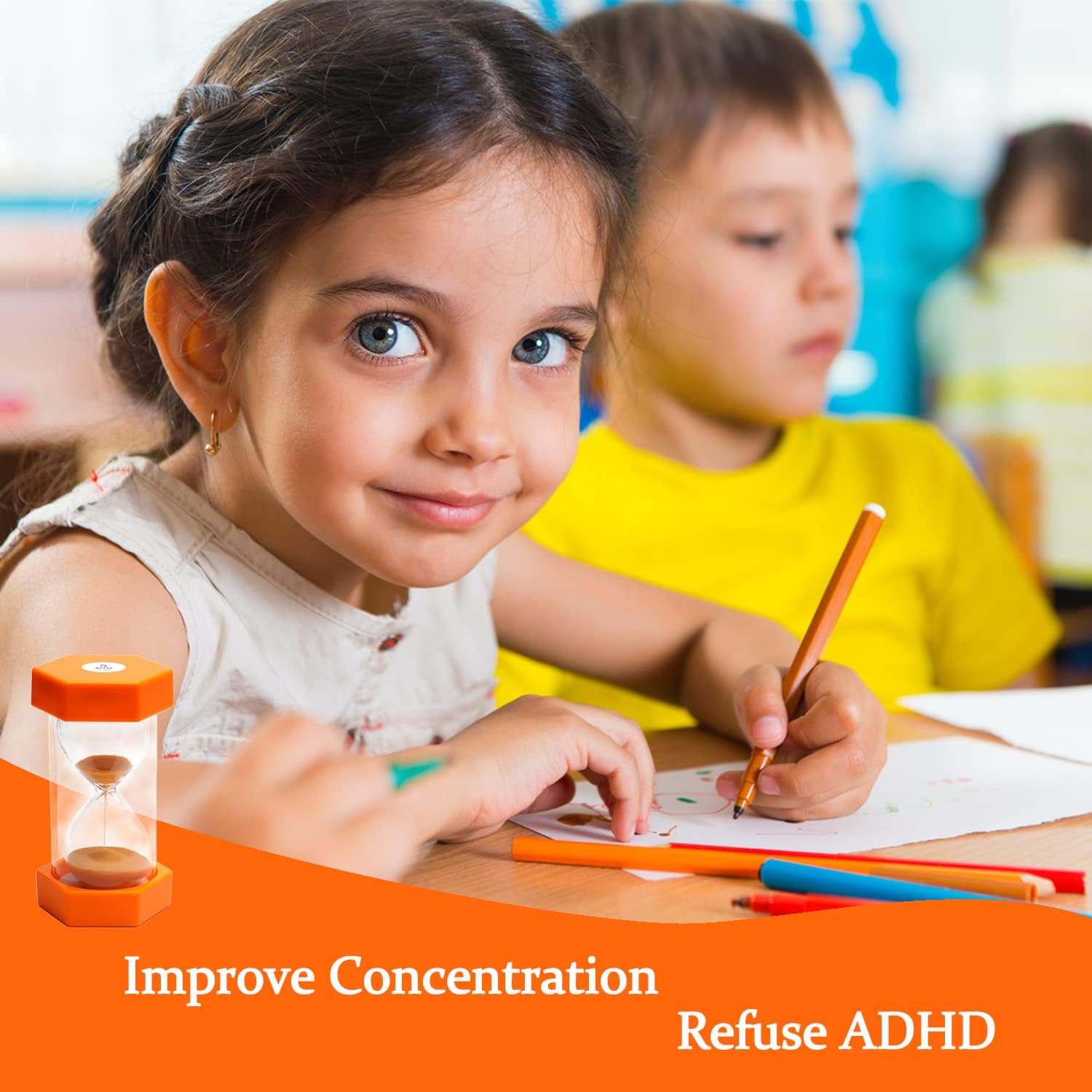 10 Minutes Sand Timer, Hourglass Timer, Sand Clock for Kids, Colorful Sand Watch, Sandglass Timer, Visual Timer for Home Office Kitchen Decor (Orange)