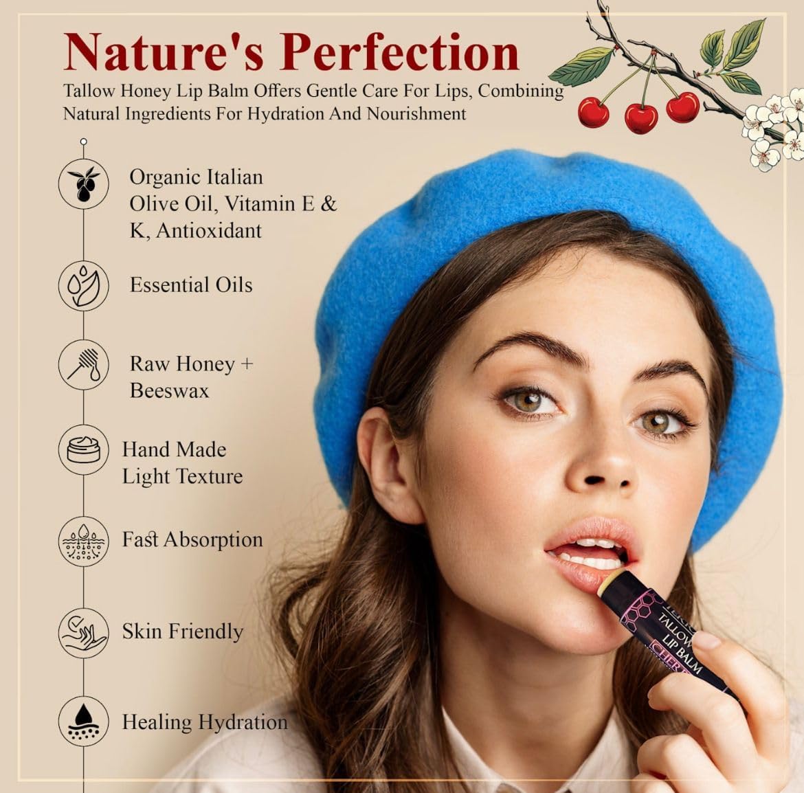 Tallow Lip Balm (5 Pack) - Hydrating With Organic Italian Olive Oil, Pure Grass Fed Tallow, and Beeswax - Long Lasting Lip Therapy (Unscented)