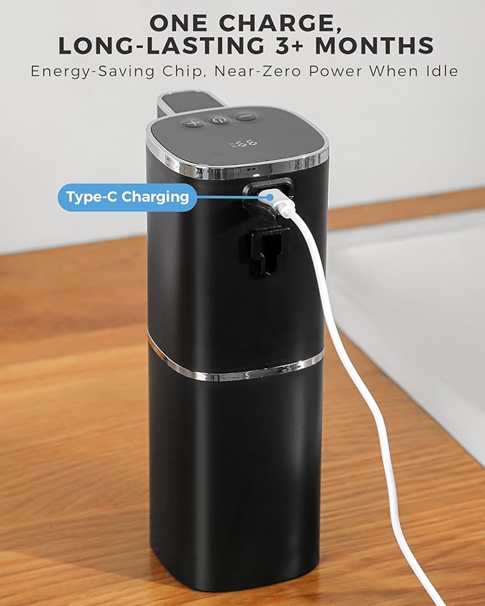 2 Pack Automatic Liquid Soap Dispenser, 12.8oz Rechargeable, Adjustable Liquid Levels, IPX5 Waterproof, Touchless & Wall/Tabletop Use for Kitchen Bathroom, Black