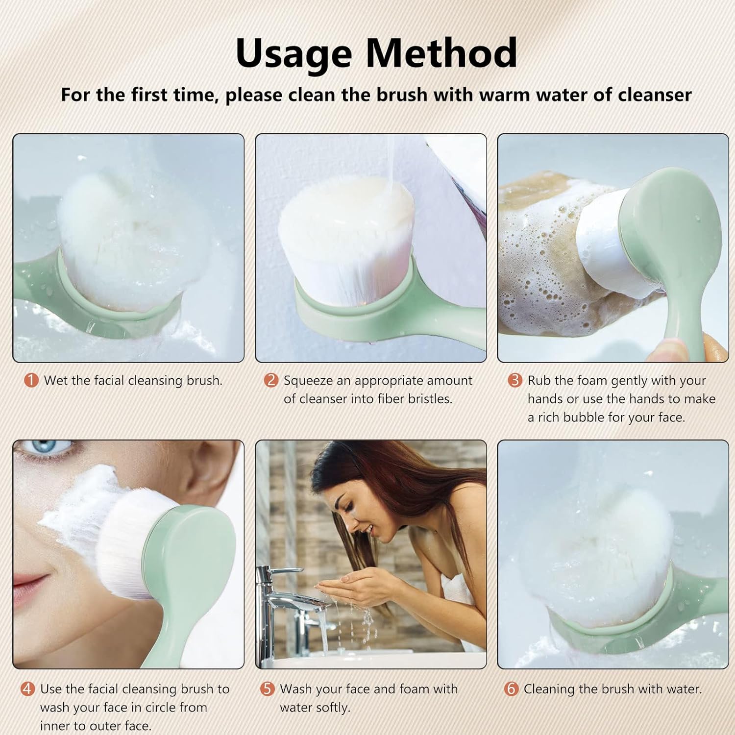 2 Pack Soft Bristle Facial Cleansing Brush for Deep Pore Cleaning, Face Exfoliating Scrub Brush for Face Cleansing Skincare Massaging,Green