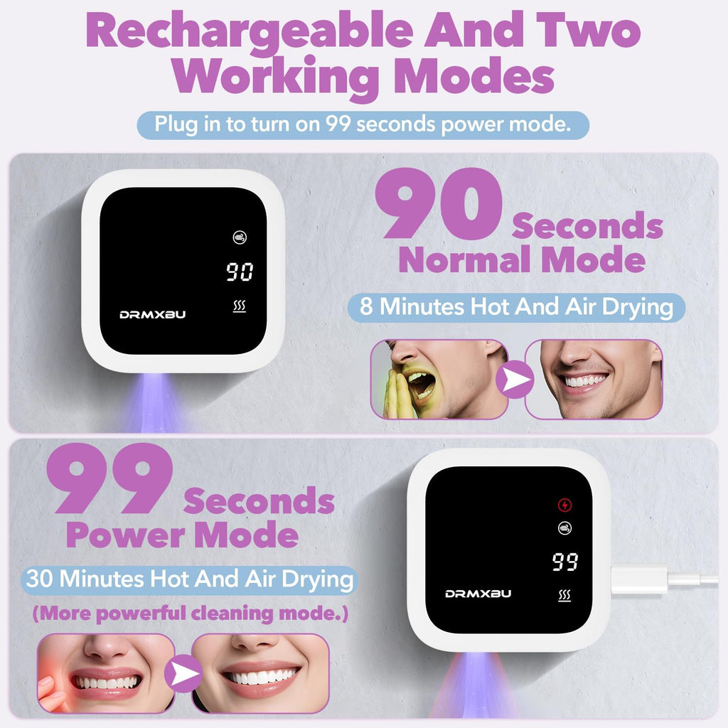 Toothbrush Sanitizer Case and Holders, DRMXBU Wall Mounted Toothbrush Holder with LED Screen, Rechargeable Travel Toothbrush Cleaner Case with Light Air Dry, Tooth Brush Covers for Bathrooms (White)