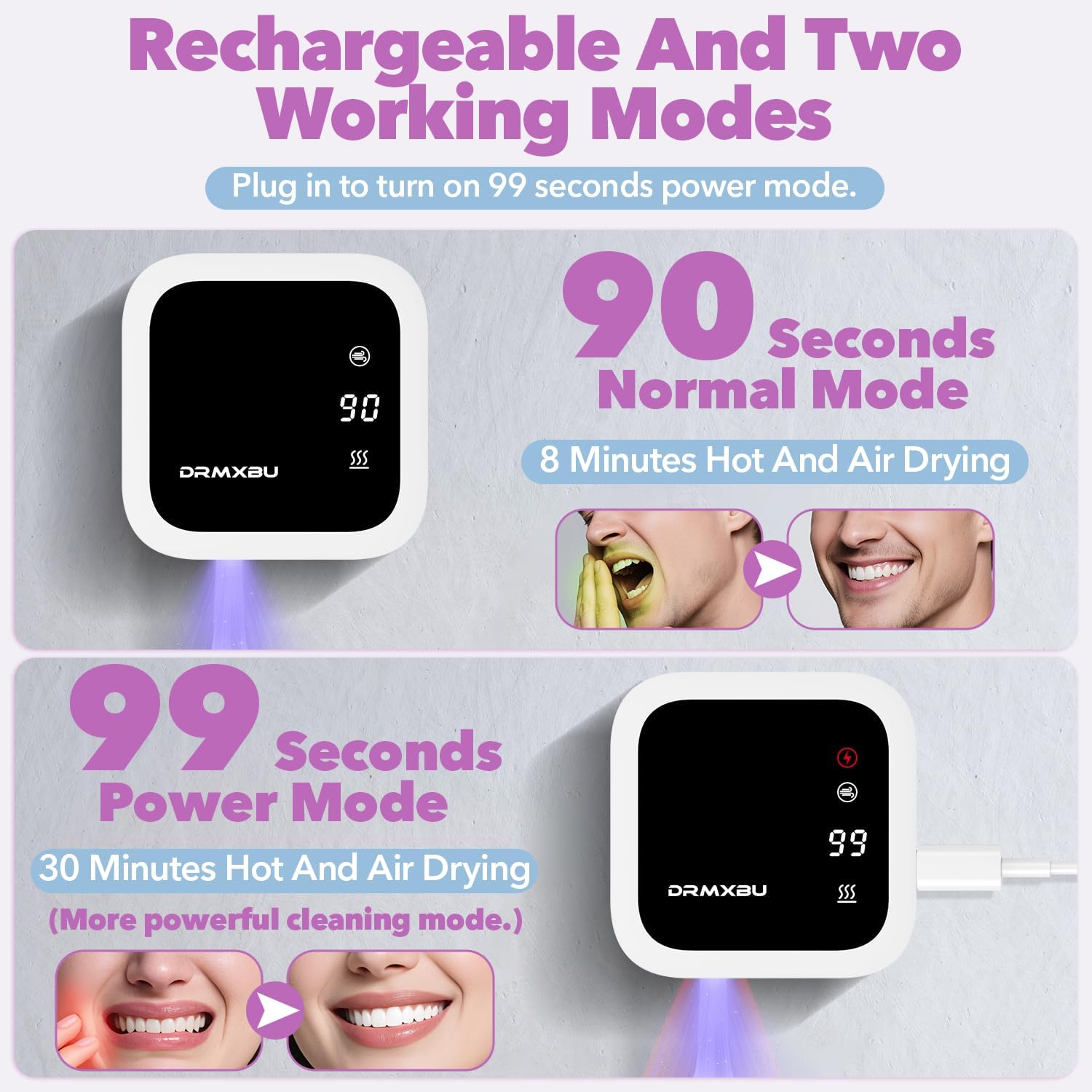 Toothbrush Sanitizer Case and Holders, DRMXBU Wall Mounted Toothbrush Holder with LED Screen, Rechargeable Travel Toothbrush Cleaner Case with Light Air Dry, Tooth Brush Covers for Bathrooms (White)