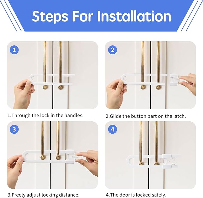 16 Pack Baby Proofing Cabinet Locks - Safeasy Adjustable U Shaped Child Safety Locks,Childproof Latches for Kitchen Bathroom Storage Cupboards Doors, Handles and Knobs (white, 16)