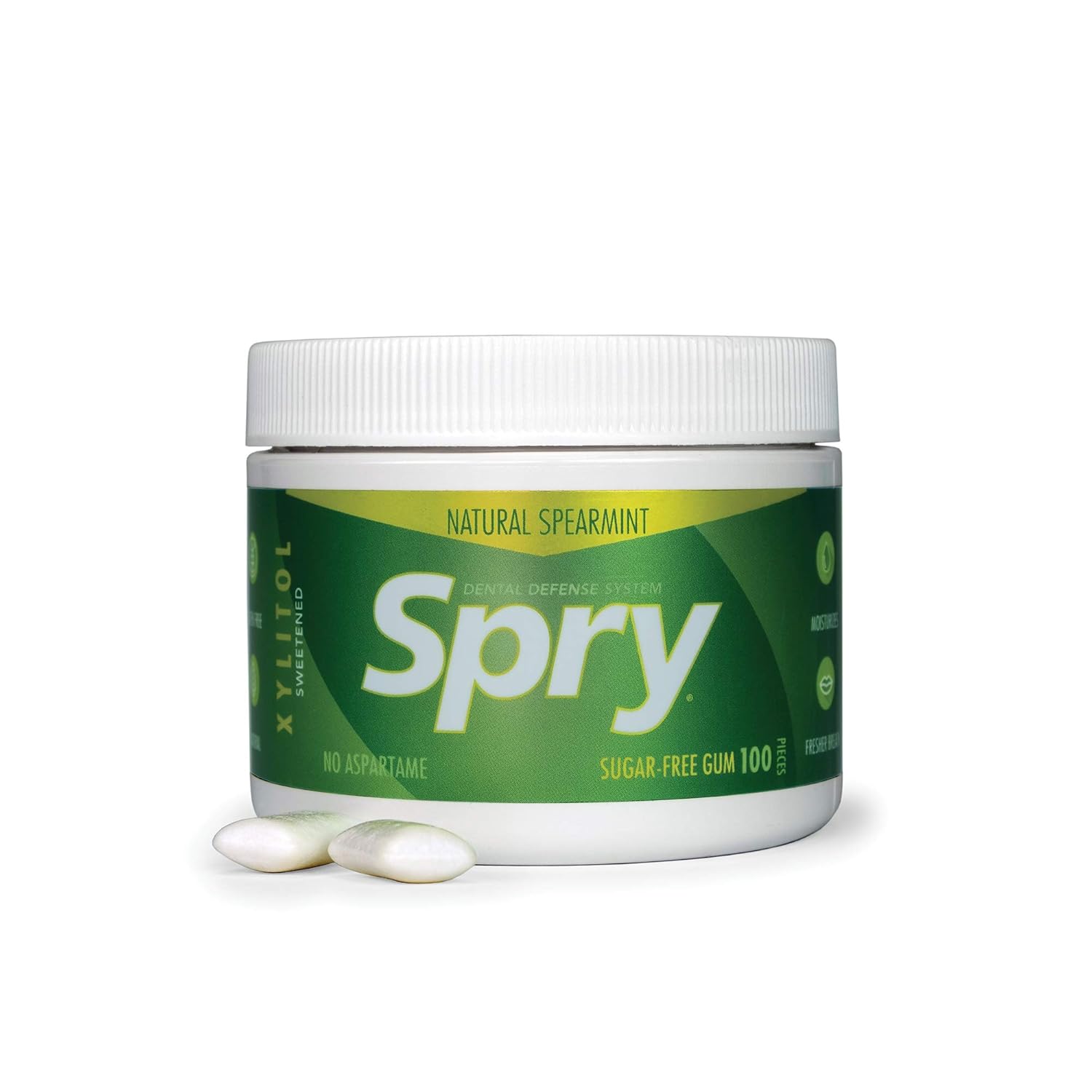 Spry Fresh Natural Xylitol Chewing Gum Dental Defense System - Aspartame-Free, Sugar-Free, Non-GMO, Gluten-Free (Spearmint, 100 Count - Pack of 2)