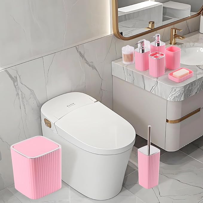26PC Bathroom Accessories Set - Gorgeous Pink Bathroom Set, Bathroom Accessory Set, Pink Shower Curtain Set with Bathtub Mats for Shower Tub