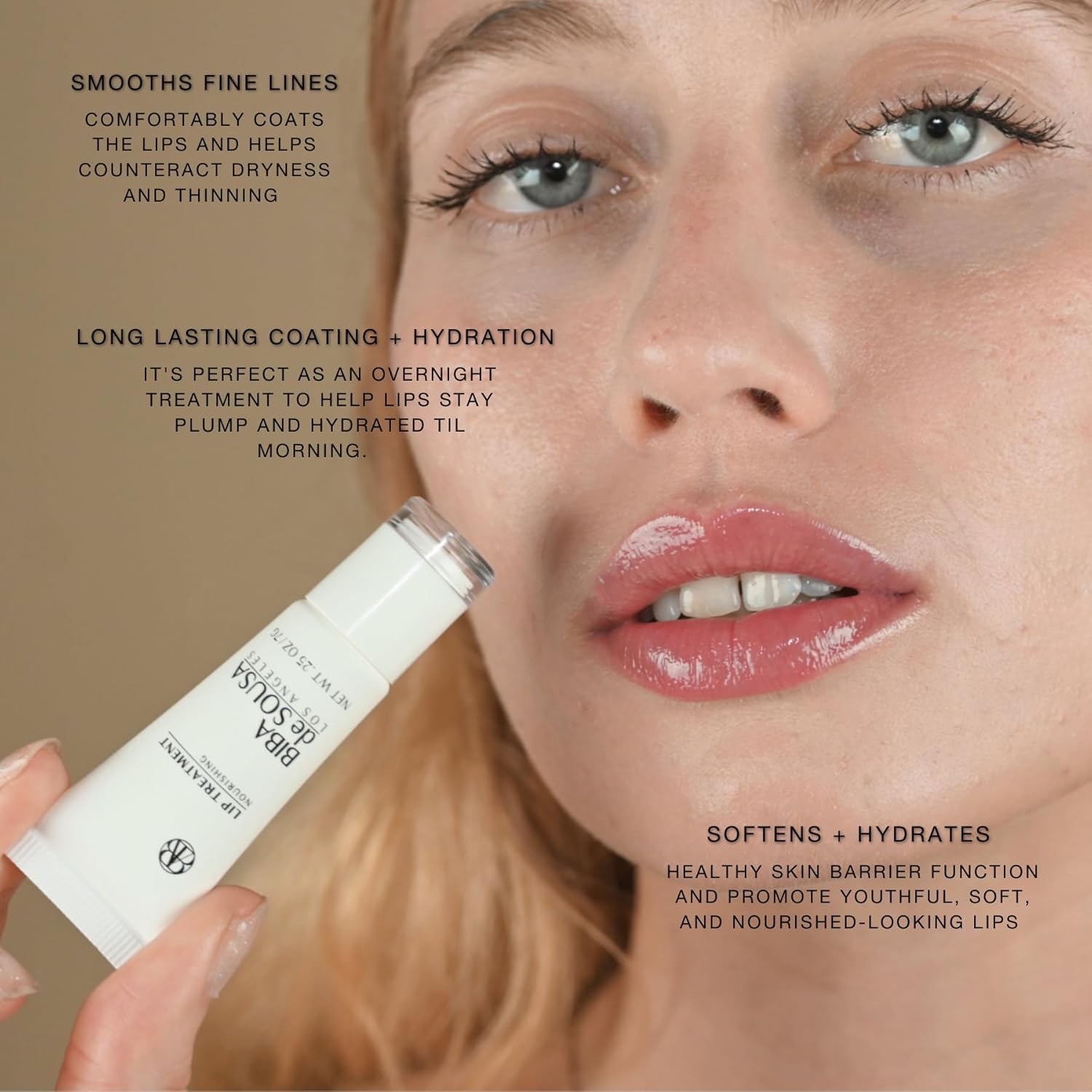 Biba De Sousa The Lip Treatment- Moisturizing Lip Balm with Peptides, Amino Acids & Squalane, Fast Acting Nourishing Balm for Dry, Chapped Lips, Clear & Unscented (0.25 oz)