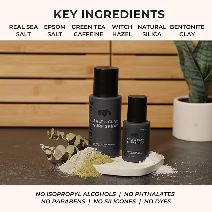 Salt & Clay Surf Spray - Hair Texturizing & Volumizing Spray - Travel Size TSA (3oz) - Sea Salt & Epsom Salt, Natural Clay Blend, Silica, & Green Tea - Beach Style For All Hair Types