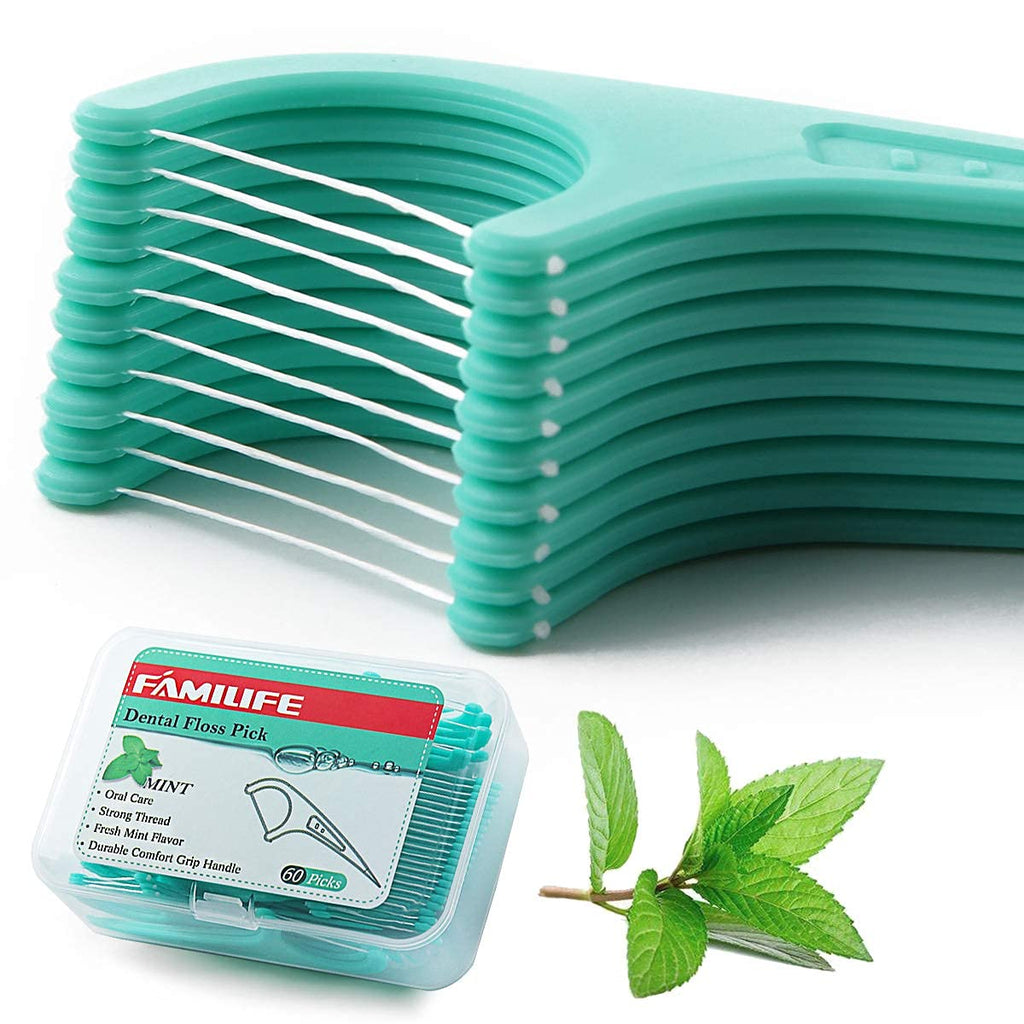 FAMILIFE Floss Picks, 240 Count Mint Dental Floss Cleaner, Tooth Picks Flossers with 4 Travel Handy Cases, Helps to Fight Tooth Decay and Keep Your Teeth Clean, Flossing Sticks for Family