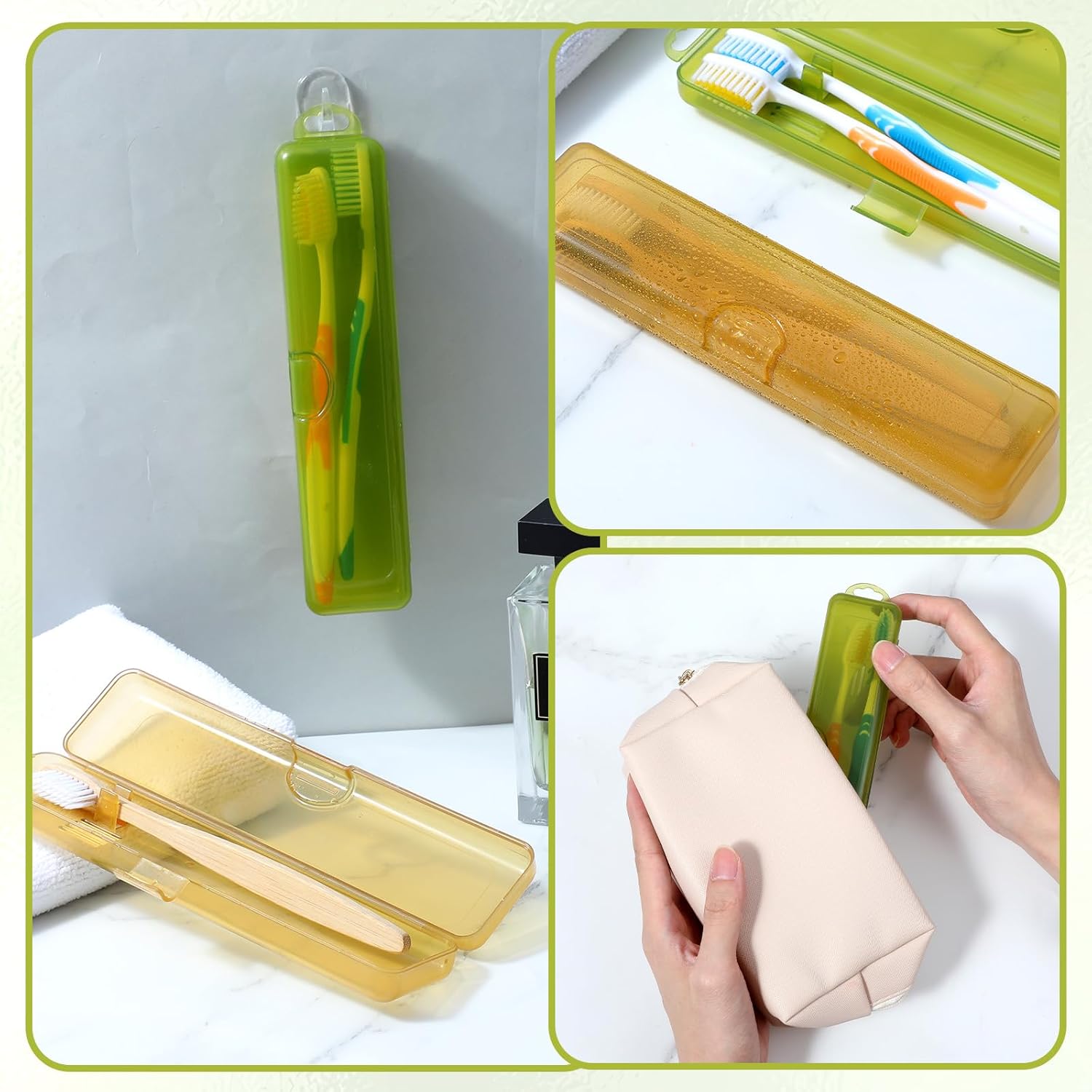 2 Pack Toothbrush Holders Travel Case,Toothbrush Holders for Travel 7.9 x 1.8 x 1.1 In,Portable Plastic Toothbrushes Travels Holder with Secure Seal, Yellow & Green