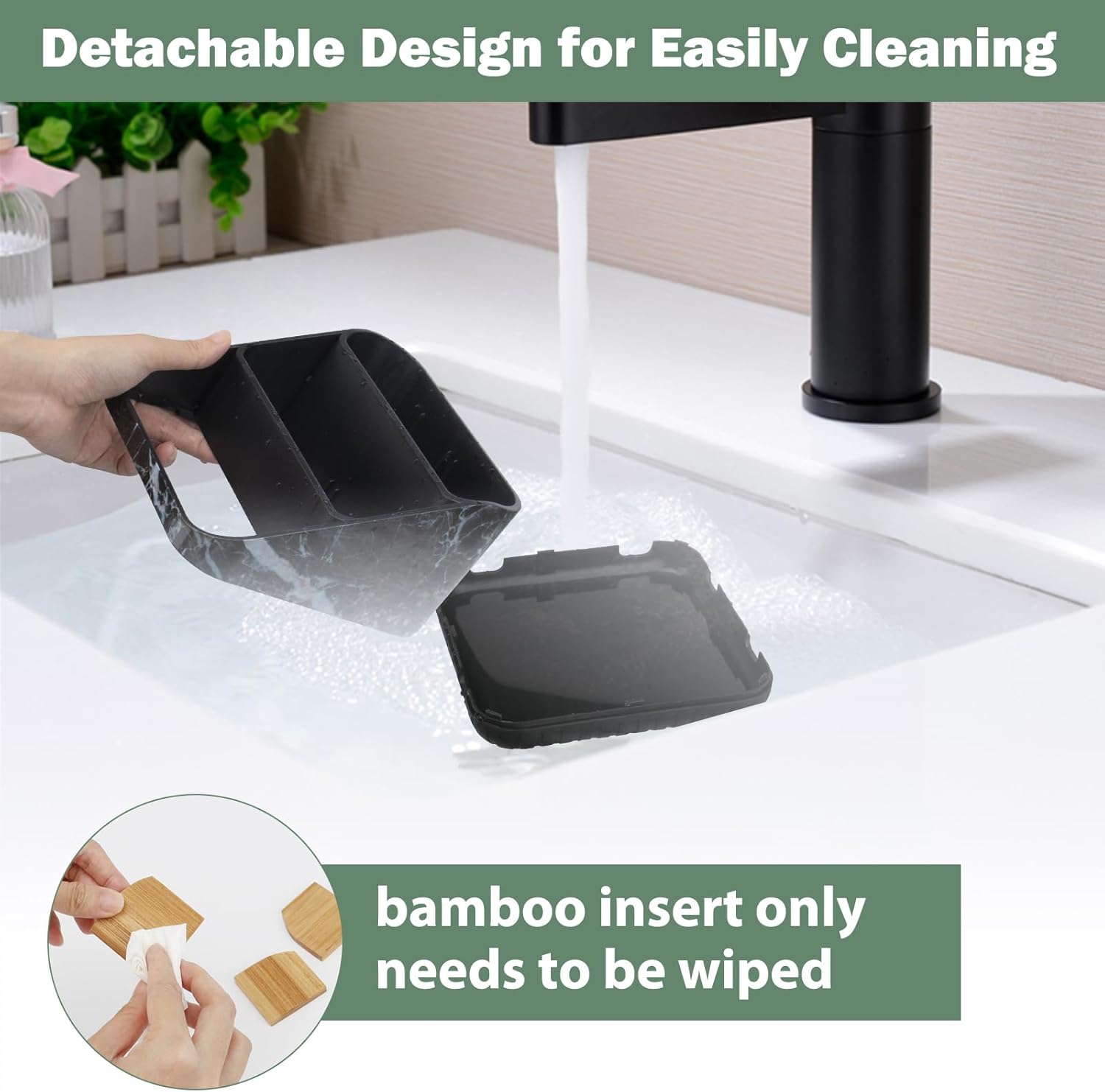 Chintu Toothbrush Holders for Bathroom Counter Organizer - 6 Slots Tooth Brushing Holder for Family Kids, Electric Toothbrush and Toothpaste Holder for Vanity Countertop Storage Black Marble