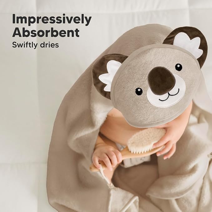 KeaBabies Hooded Baby Towel for Newborn - Viscose Derived from Bamboo Large Baby Bath Towels with Hood for Boys, Girls, Toddler, Extra Absorbent & Soft Newborn Bath Essentials (Koala, Regular)