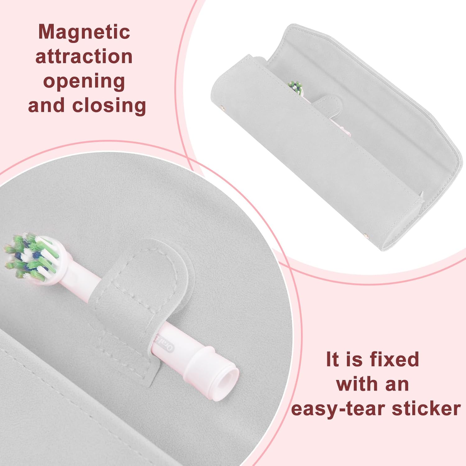 Leather toothbrush travel case, suitable for Oral-B/Oral-B Pro/Philips Sonicare electric toothbrushes, portable magnetic opening and closing protective bag