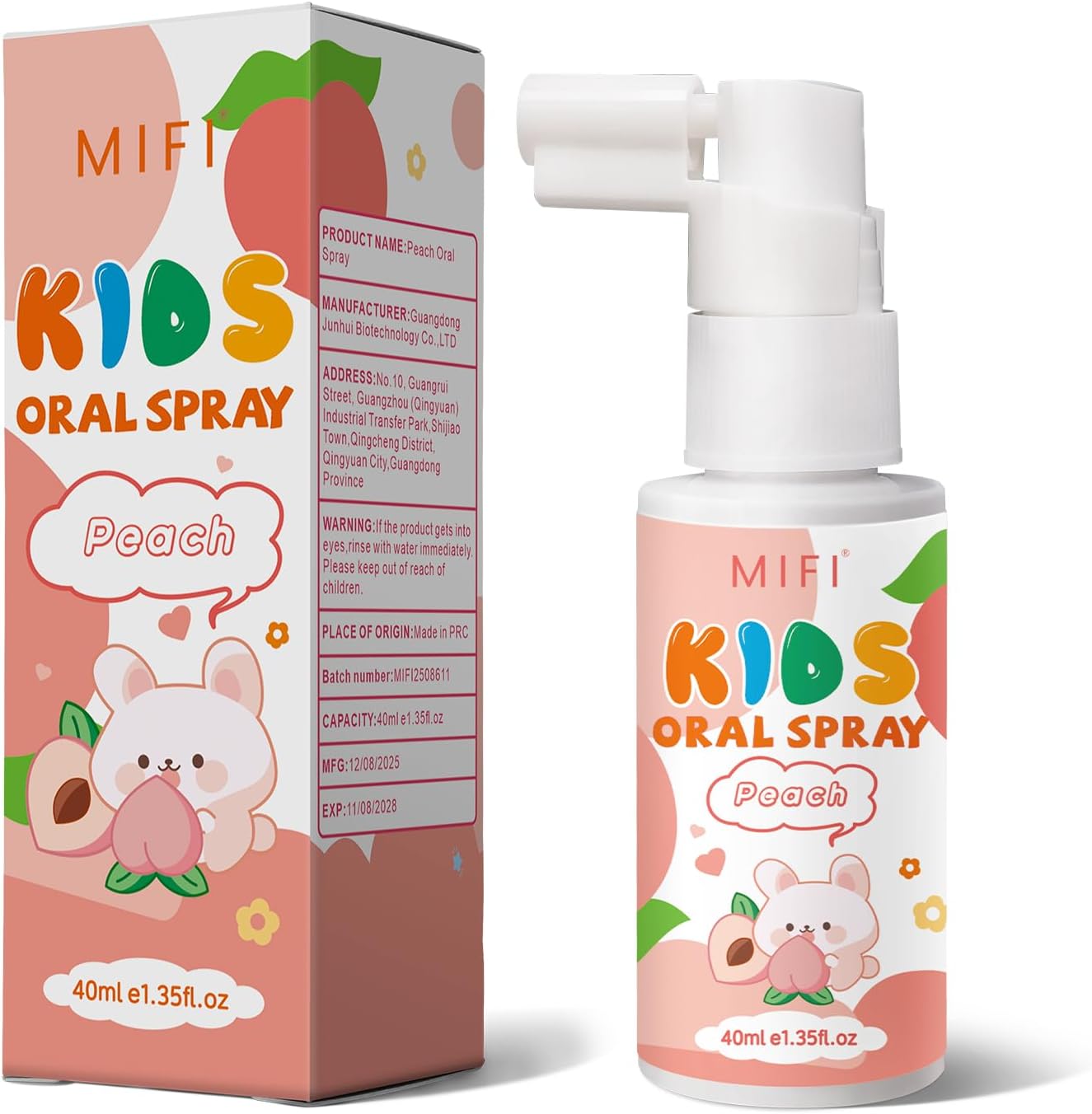PEGO Kids Oral Spray - Fresh Breath for Children & Toddlers, Fruit-Flavored Oral Care Spray, Easy to Use, Perfect for Home & Travel for Baby's Daily Oral Care (1Pack, Peach)