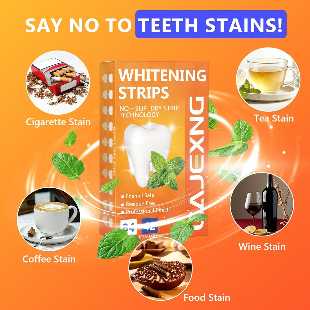 Teeth Whitening Strips, 42 Treatments (84 Strips) White Strips for Sensitive Tooth Whitening Kit, Enamel-Safe, Residue-Free, Non-Slip,Removes Coffee & Wine Stains, Mint