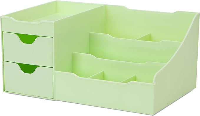 Uncluttered Designs Makeup Organizer With Drawers - Modern Countertop Storage for Cosmetics - Chic Vanity Holder for Perfume, Skincare, Brush, Lipstick, Nail Polish Organization & Display (Green)