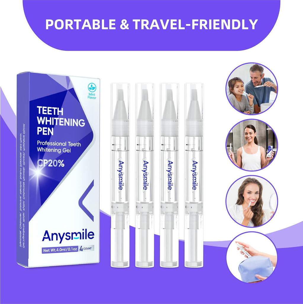 Teeth Whitening Pens Non Sensitive Teeth Whitener Gel with Effective 20% Carbamide Peroxide, 4 Professional Tooth Whitening Gel Pens 2ml/Pen