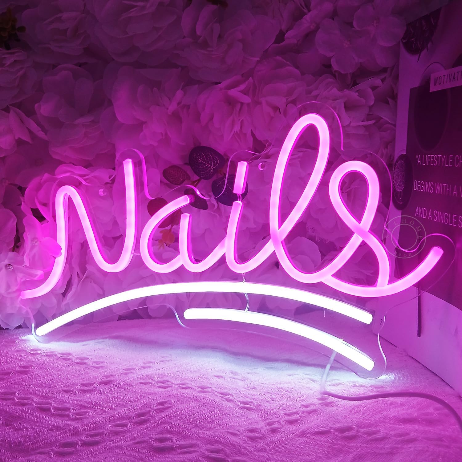 SYLHOME Nails Led Neon Light Sign Pink Business Wall Windows Sign Decor Nails Bar Beauty Salon Girls Bedroom Hanging Light Up Sign USB Birthday Makeup Decor 15.75"X8.7"