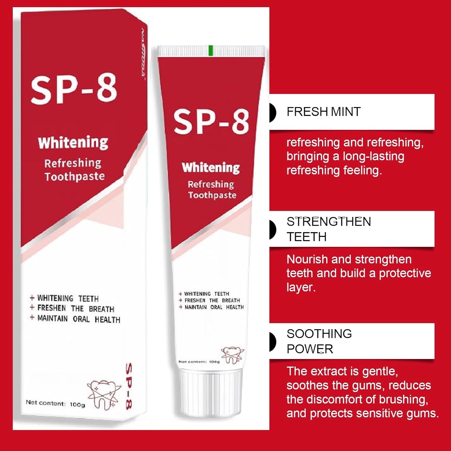 2Pcs SP8 Toothpaste,SP-8 Probiotic Whitening Toothpaste，Ultra Whitening,Provides Total Protection for Gums