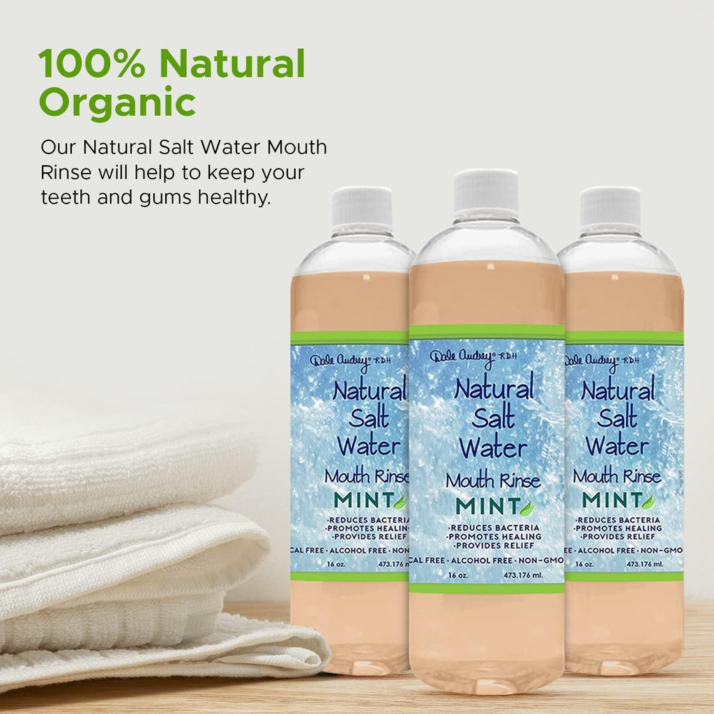3 Pack Natural Saltwater Mouth Rinse | Himalayan Pink Salt Water Oral Rinse | Organic Refreshing Mint Flavor Fluoride & Alcohol Free Mouthwash for Fresh Breath | Natural Gum Care Mouthwash-16 FL Oz