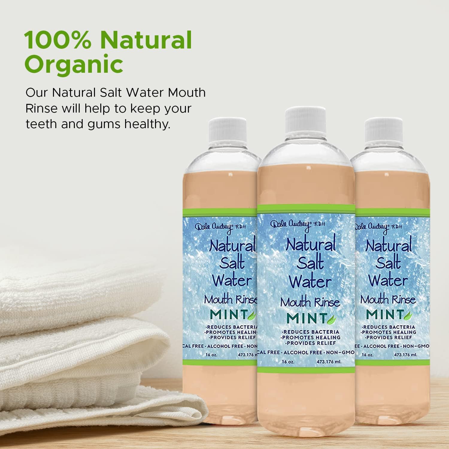 3 Pack Natural Saltwater Mouth Rinse | Himalayan Pink Salt Water Oral Rinse | Organic Refreshing Mint Flavor Fluoride & Alcohol Free Mouthwash for Fresh Breath | Natural Gum Care Mouthwash-16 FL Oz