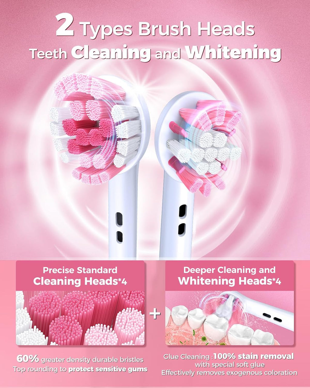 TEETHEORY Rotating Electric Toothbrush for Adults with 8 Brush Heads (2 Types), 4 Modes Deep Clean Electric Toothbrush with Rechargeable Power and 2 Min Smart Timer (2- Cherryblompink, p1)
