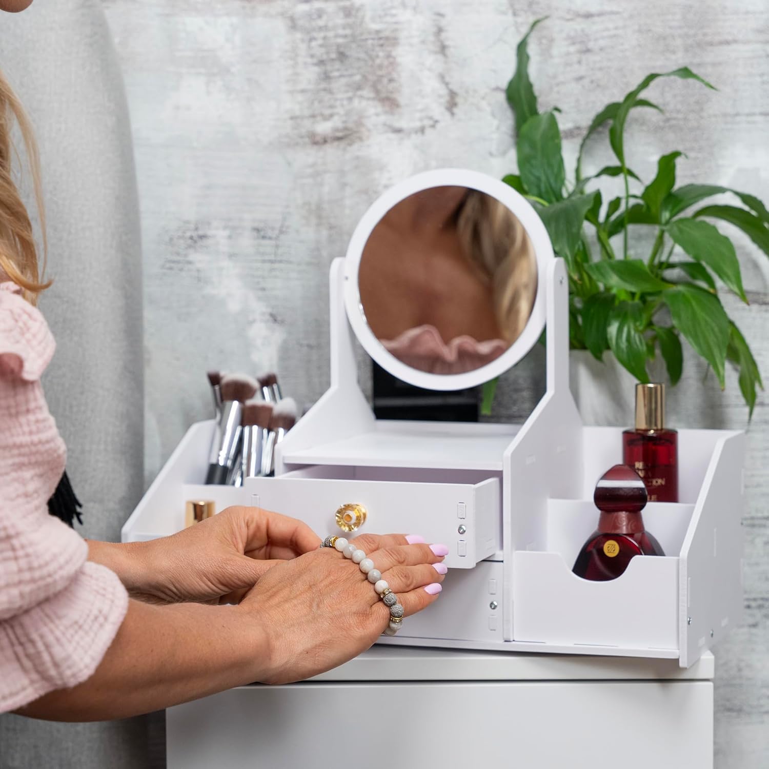 Wooden Makeup Organizer – Countertop Makeup Organizers with Mirror, Drawers – Cosmetic Organizer for Brushes, Skincare – Elegant Make Up Storage Holder for Vanity, Bathroom, Dresser