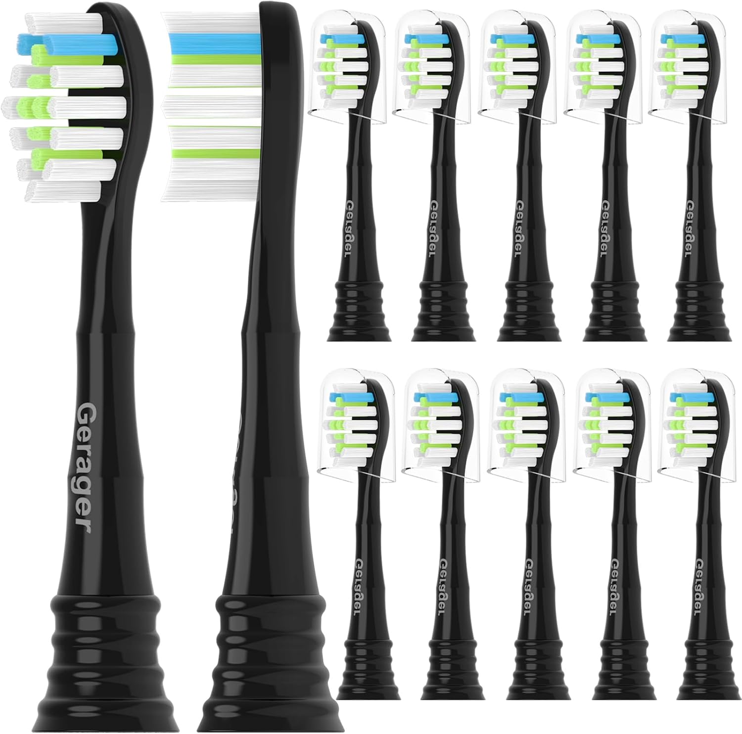 Replacement Heads Compatible with Philips Sonicare Toothbrush C1 C2 C3 A3 W3 G2 G3 4100 5100 6100 1100 2100 3100, Toothbrush Heads Brush Head, 12 Black