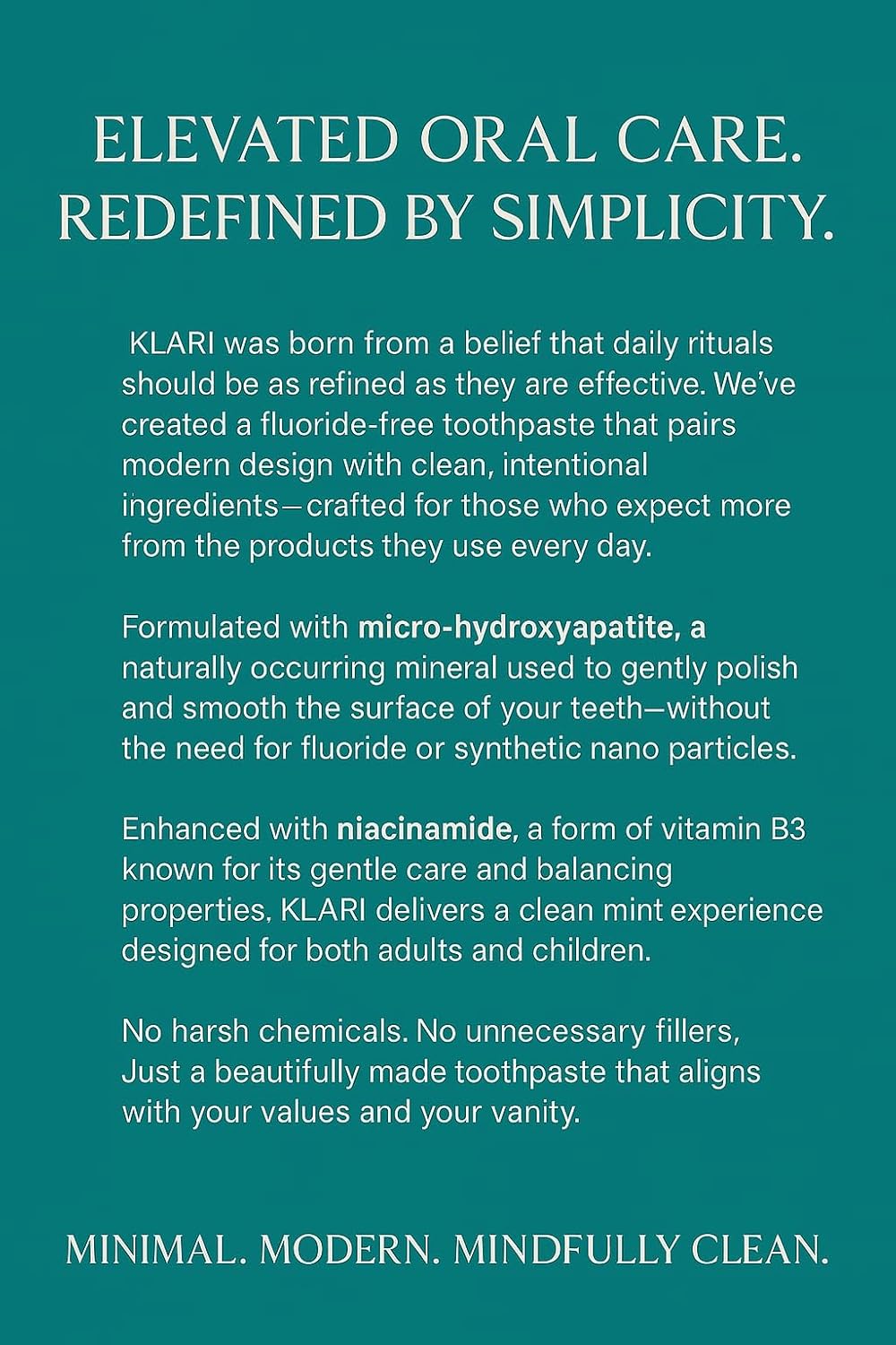 KLARI Niacinamide Whitening Toothpaste – Fluoride-Free with Micro Hydroxyapatite – Helps Brighten Your Smile – 4.23 oz