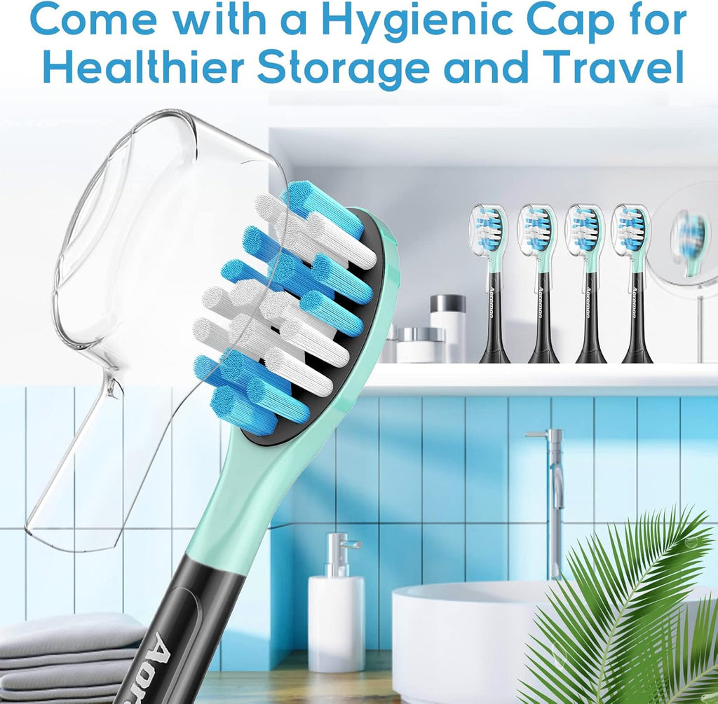 Aoremon Replacement Toothbrush Heads for Philips Sonicare C3 Premium Plaque Control HX9044/65 G3 Gum Care HX9054/65 W3 4100 5100 6100 7500 C1 C2 Flexcare Diamondclean HealthyWhite, 6 Count, Black