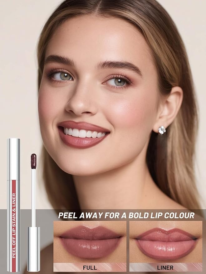 Lip Stain Peel Off Lip Liner Stain with Tweezer, Long Lasting Matte Lip Tint Tattoo, Highly Pigmented Color Lip Makeup, Waterproof Lipstick, Transfer-proof Lipstain for Women, Rose Pink