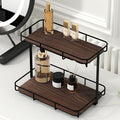 Bathroom Organizer Countertop Perfume Organizer Makeup Organizer Cosmetics Storage Display Rack Vanity Tray Dresser Stainless Steel Gold Shelf White Marble Ceramic Tray (2 Tier L-Black Wood)