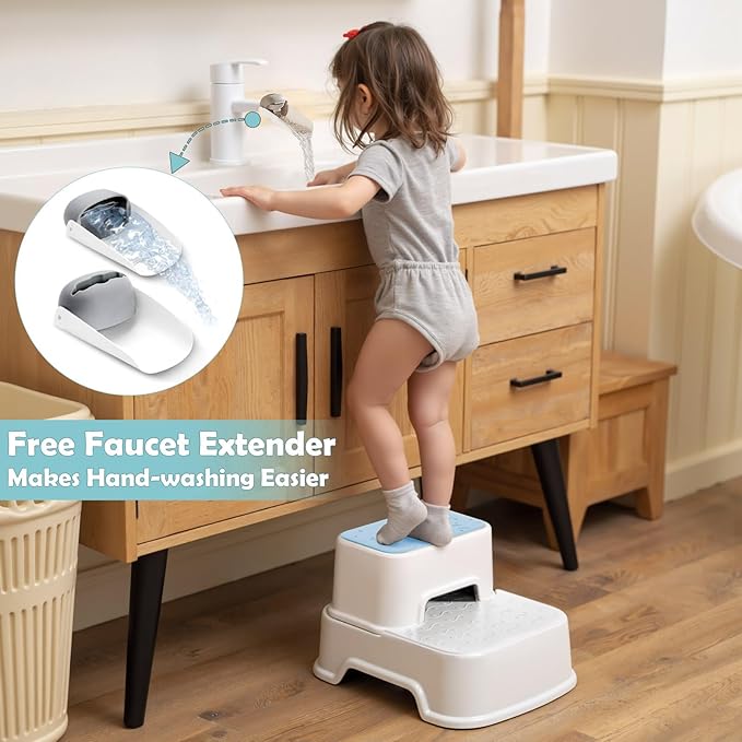 2-Step Stool for Kids - Toddler Anti-Slip Step Stool for Bathroom Sink/Toilet Potty Training/Kitchen Counter, 10" Height, 220 lbs Capacity, Durable & Stable (2Packs Blue)