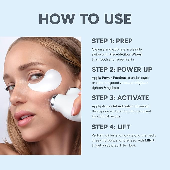 NuFACE MINI+ Microcurrent Facial Device Ultimate Uplift Holiday Kit - Brilliant White Face Sculpting & Contouring Device with Aqua Gel, Power Patches, Prep-N-Glow Skin Care Wipes & Luxe Gift Box