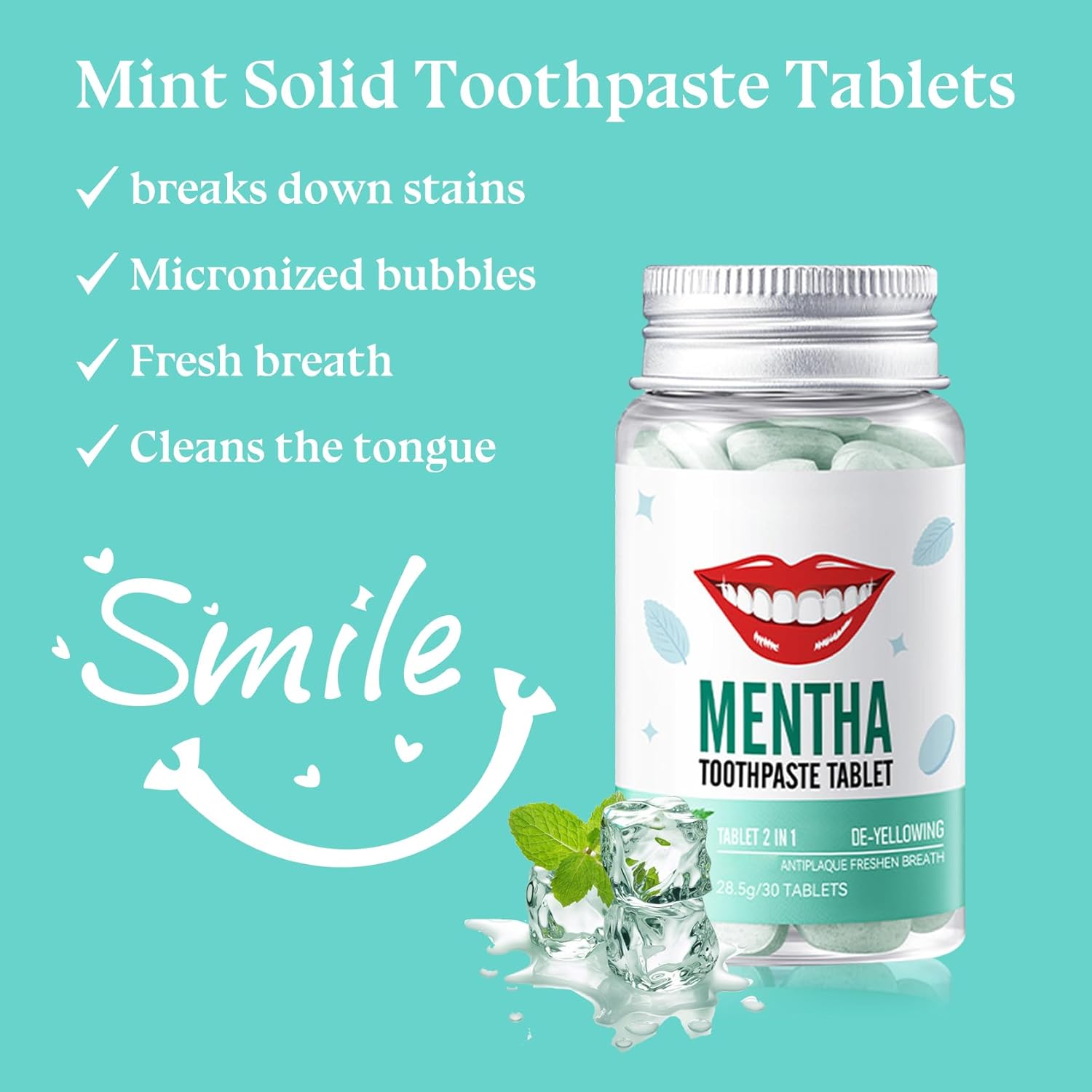 Toothpaste Tablets 90 Count,Portable Travel Toothpaste Tablets,Mint Flavors Mini Tooth Paste,Solid Travel Size Tooth Paste