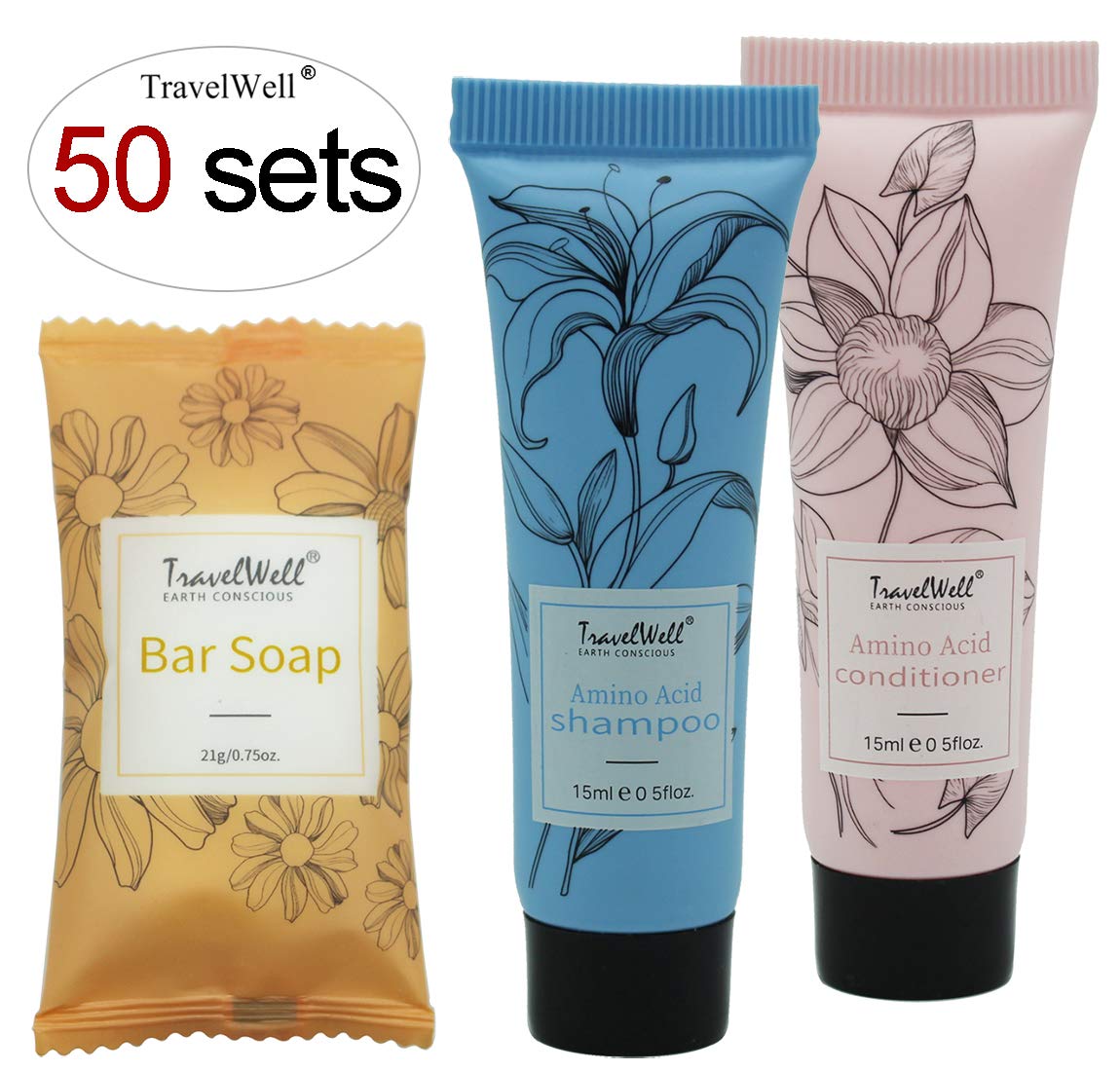 Travel Well Mini Shampoo & Conditioner Set with Soap Bars - Hotel Shampoo & Conditioner Supplies for Guests - Travel-Size Bulk Toiletries - Individual Toiletries for Guests - 150-Piece Set